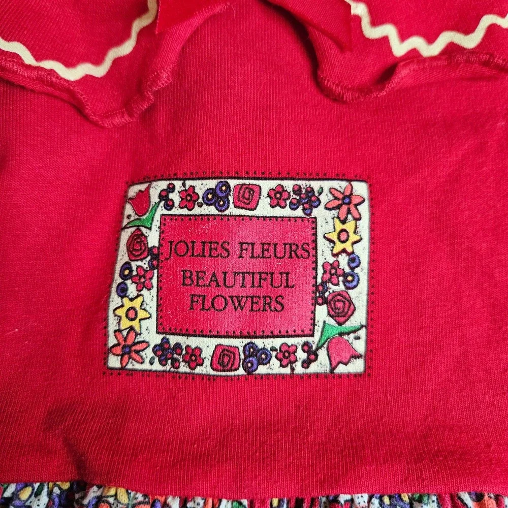 Vintage Buster Brown Girls 4T Red Floral Ric Rac Peter Pan Collar Dress USA Made